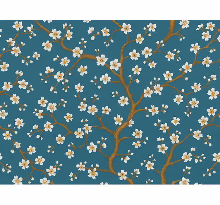 Papel pintado flores flor dorada en teal - TenVinilo