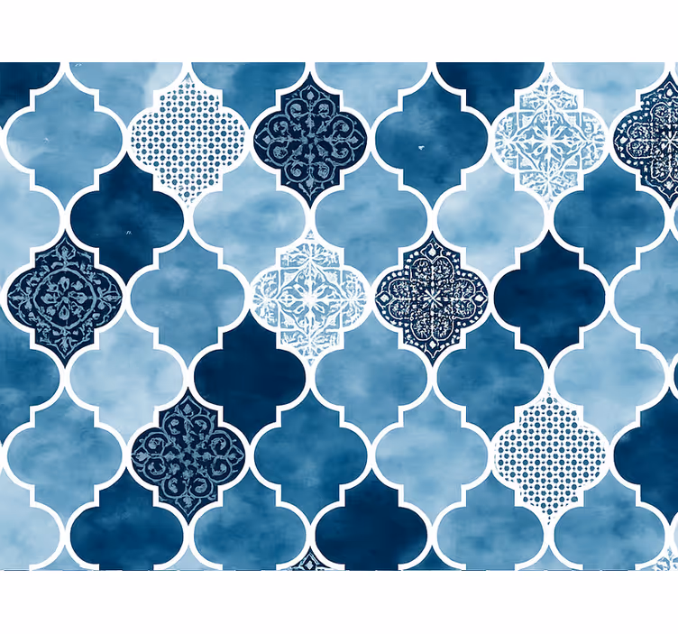 Papel mural azulejos acuarela azul marroquí - TenVinilo