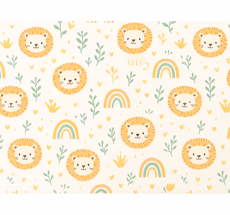 Papel mural infantil diseño de arcoíris y leones - TenVinilo