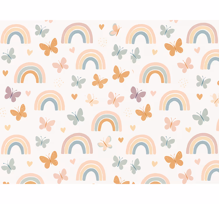 Papel mural infantil diseño de arcoíris con mariposas - TenVinilo
