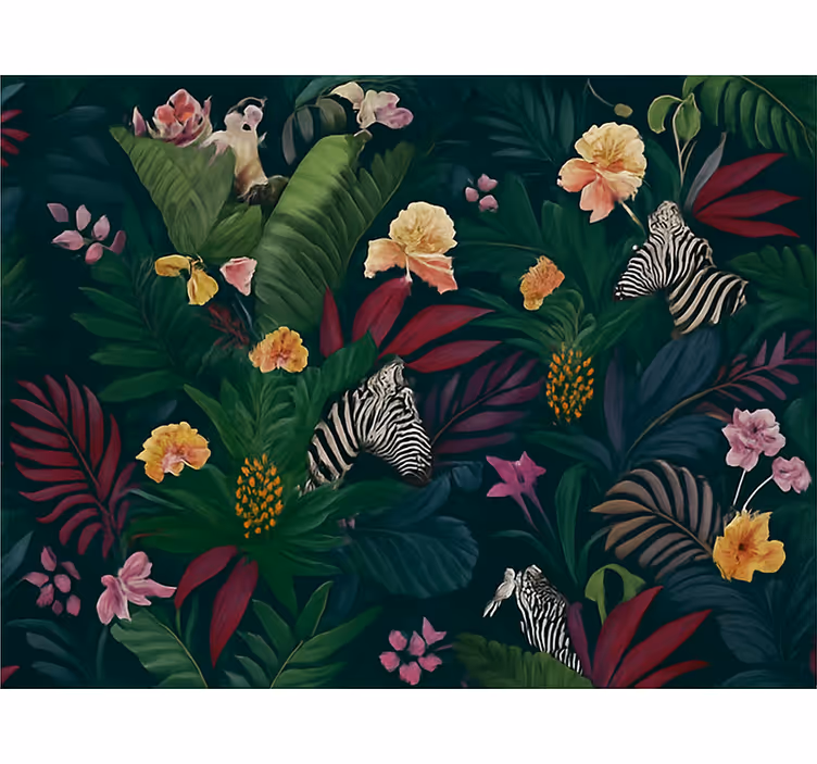 Papel mural dormitorio matrimonio patrón tropical colorido - TenVinilo