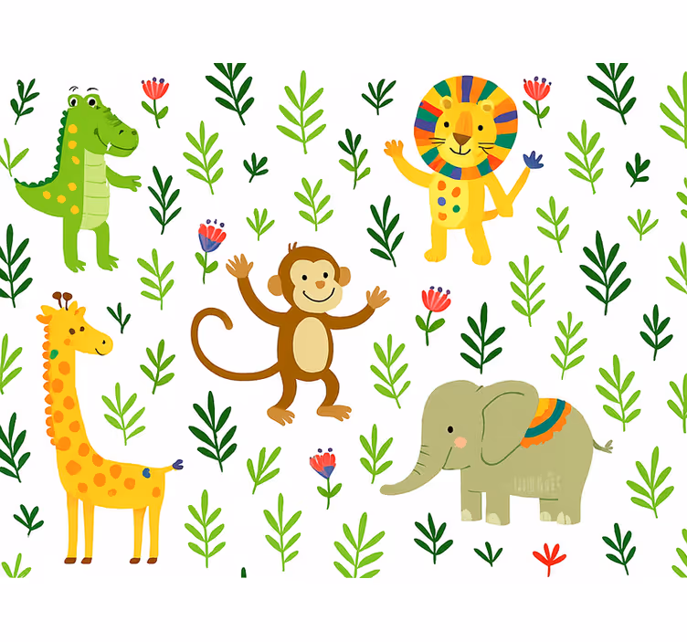 Papel mural infantil animales felices y lindos - TenVinilo