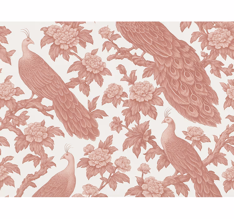 Papel mural dormitorio matrimonio patrón de pavos rosas - TenVinilo