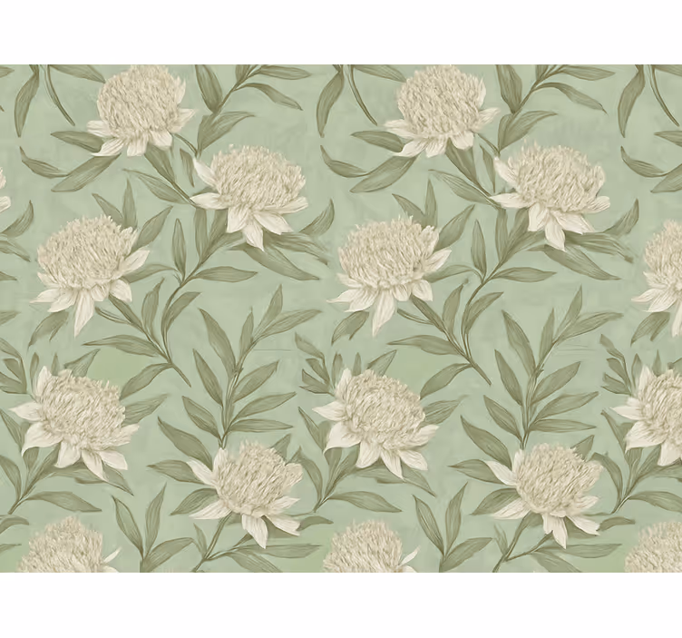 Papel mural living comedor flores estilo protea blancas - TenVinilo