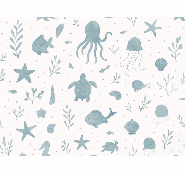 Papel mural infantil tema náutico azul y blanco - TenVinilo