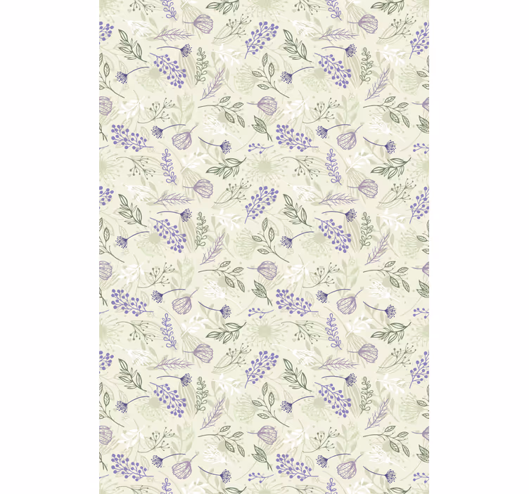 Papel pintado flores moradas sobre fondo verde - TenVinilo