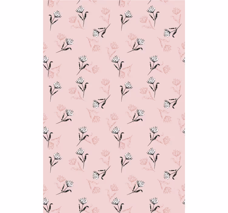 Papel pintado flores lirios blancos sobre fondo rosa - TenVinilo