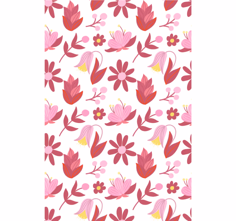 Papel mural floral arte popular polaco con elementos rojos - TenVinilo