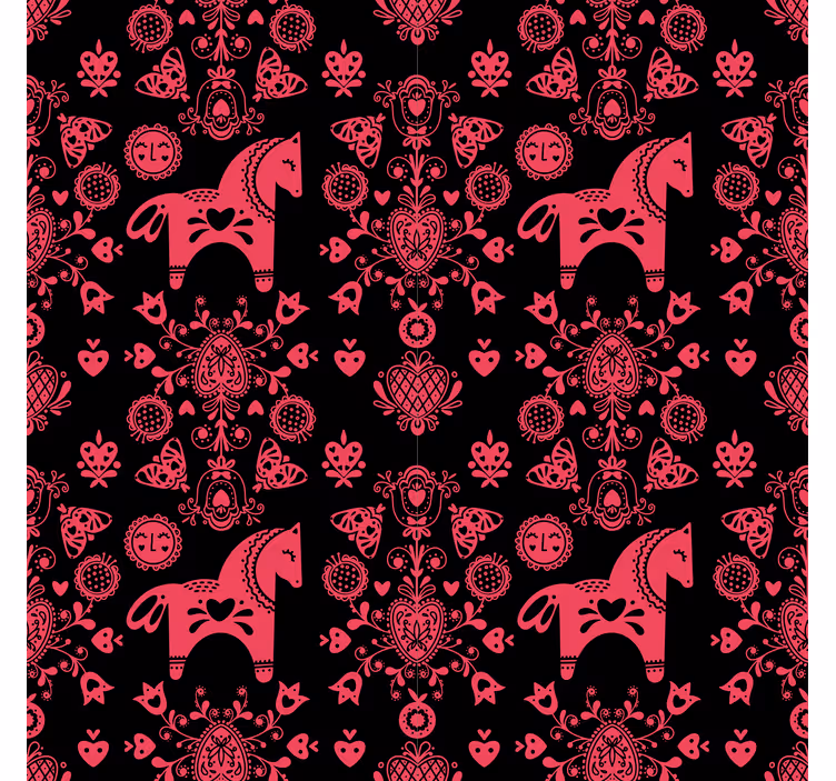 Papel mural floral ilustración de caballo folclórico - TenVinilo