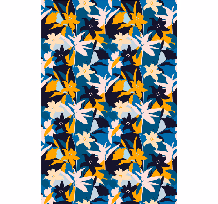 Papel mural floral lirios blancos sobre fondo azul - TenVinilo