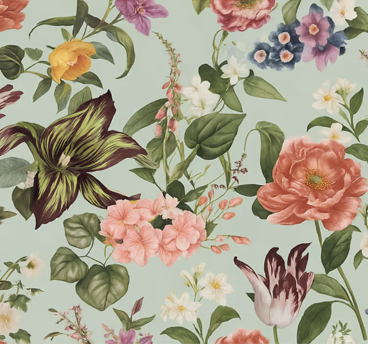 Papel mural dormitorio flores coloridas de primavera - TenVinilo