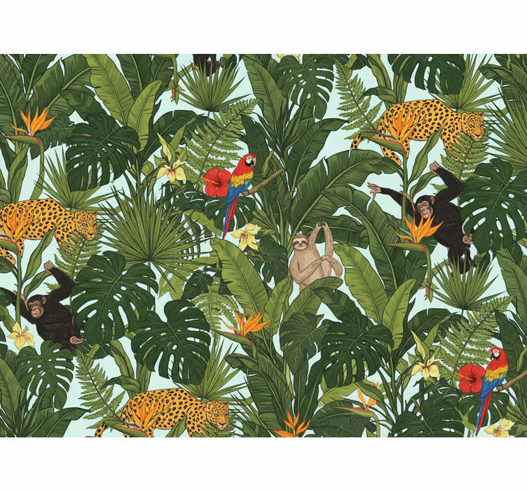 Papel mural selva jungla y tropical con animales - TenVinilo