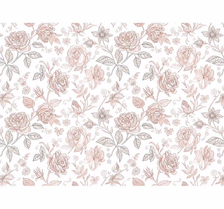 Papel pintado flores boceto de rosa vintage - TenVinilo