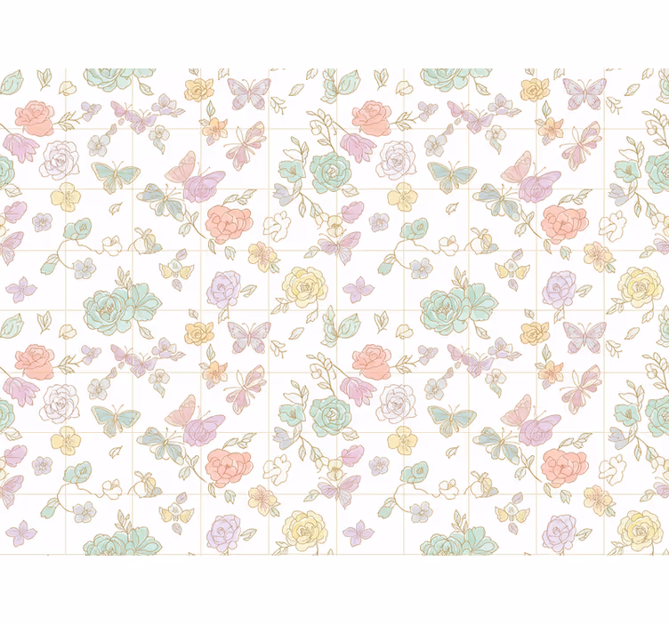 Papel pintado flores mariposas en suaves colores - TenVinilo