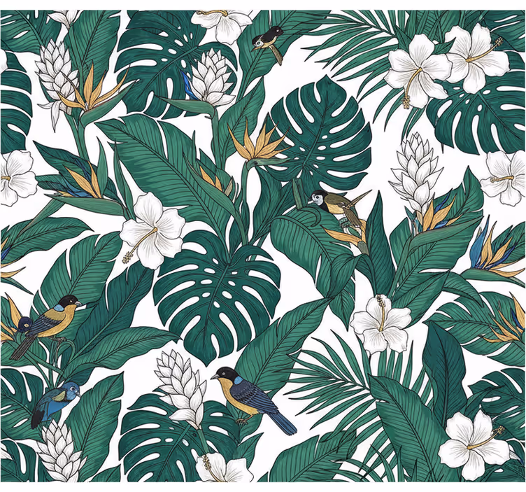 Papel pintado flores diseño jungla verde petróleo - TenVinilo
