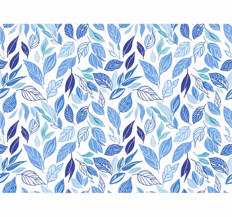 Papel pintado flores hojas dibujadas en azul - TenVinilo