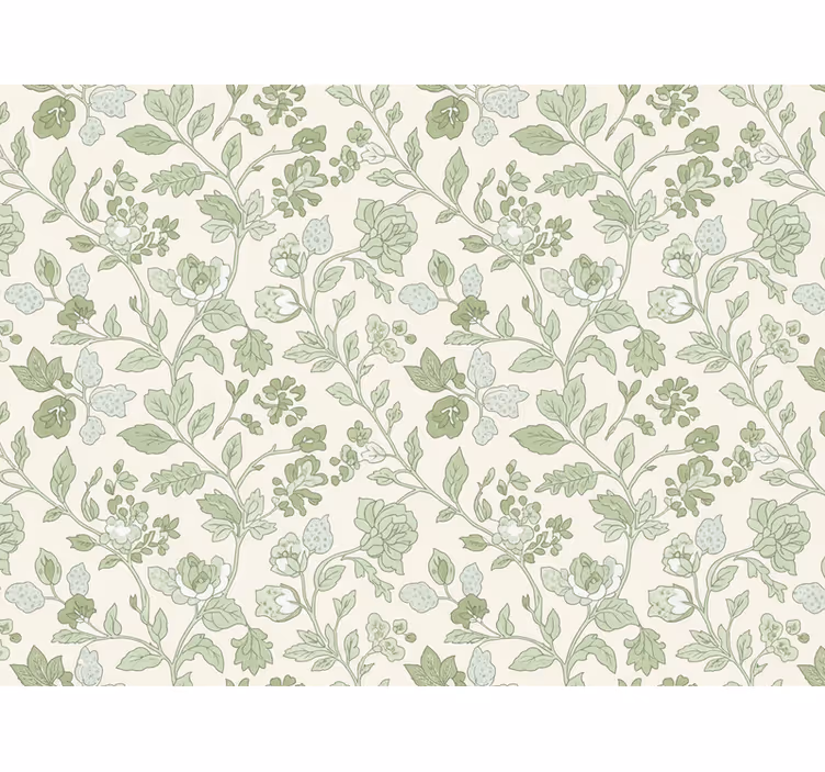 Papel mural piedra crema verde floral - TenVinilo