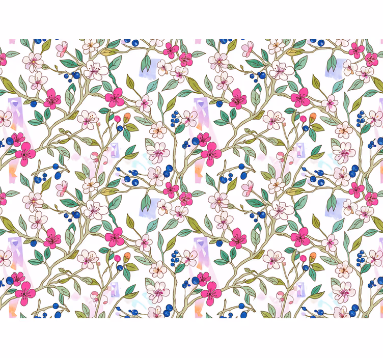 Papel pintado flores ramas en flor coloridas - TenVinilo