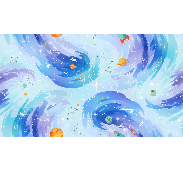 Papel mural infantil estilo galaxia azul claro - TenVinilo