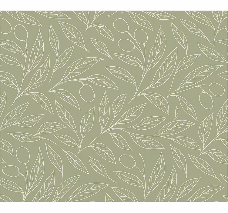 Papel mural hojas ramas de olivo verde sucio - TenVinilo