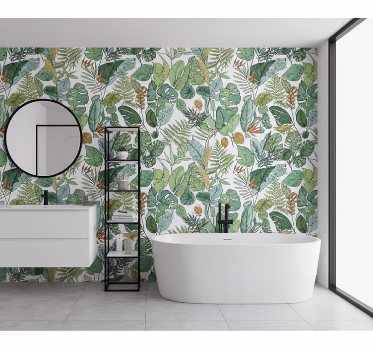 Papel mural hojas selva con diferentes hojas - TenVinilo