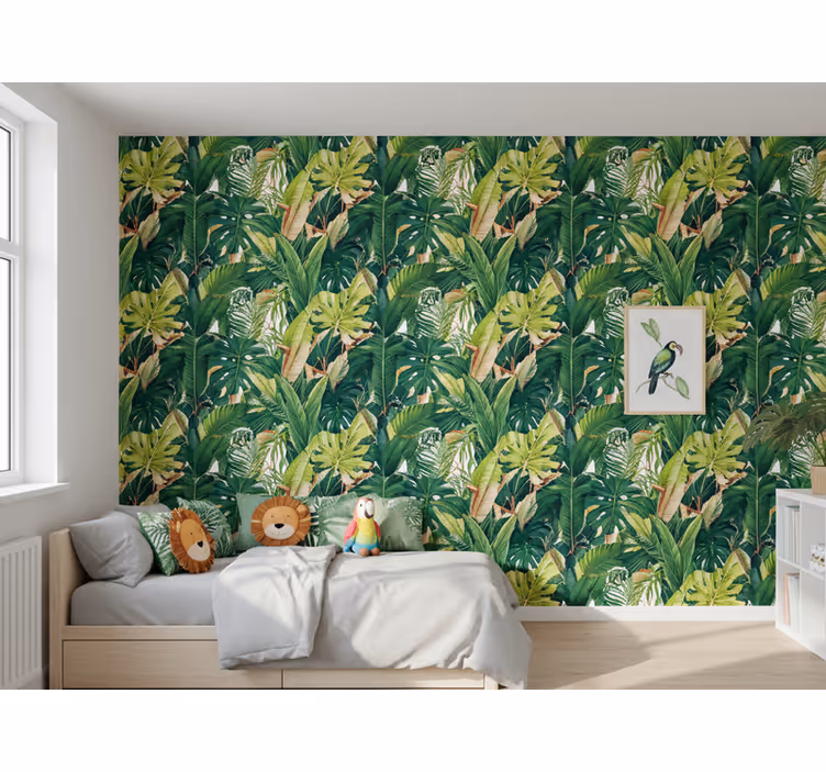 Papel mural hojas selva realista - TenVinilo