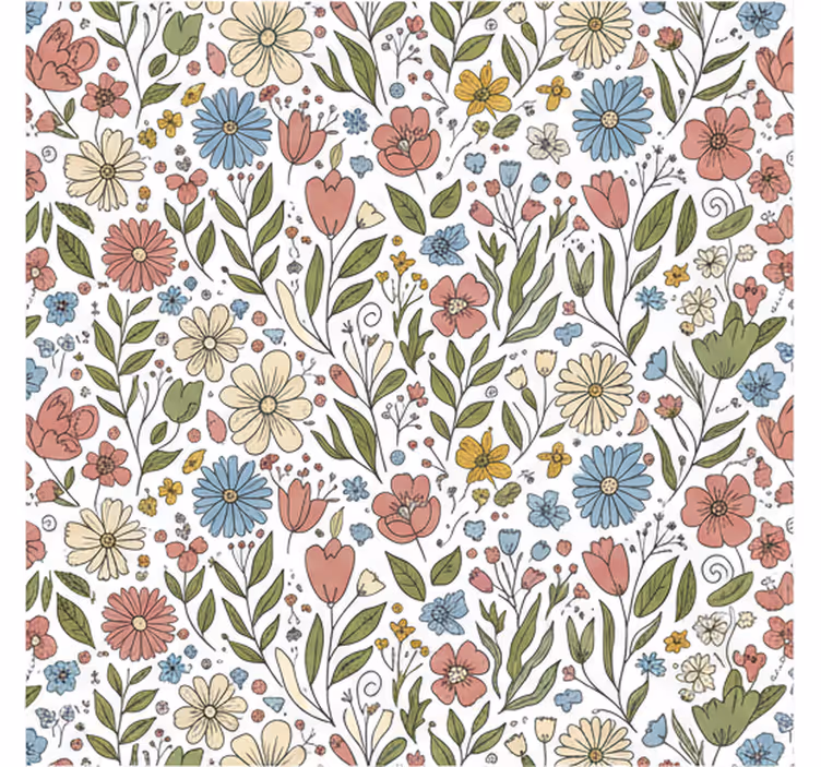 Papel mural hojas flores dibujadas - TenVinilo