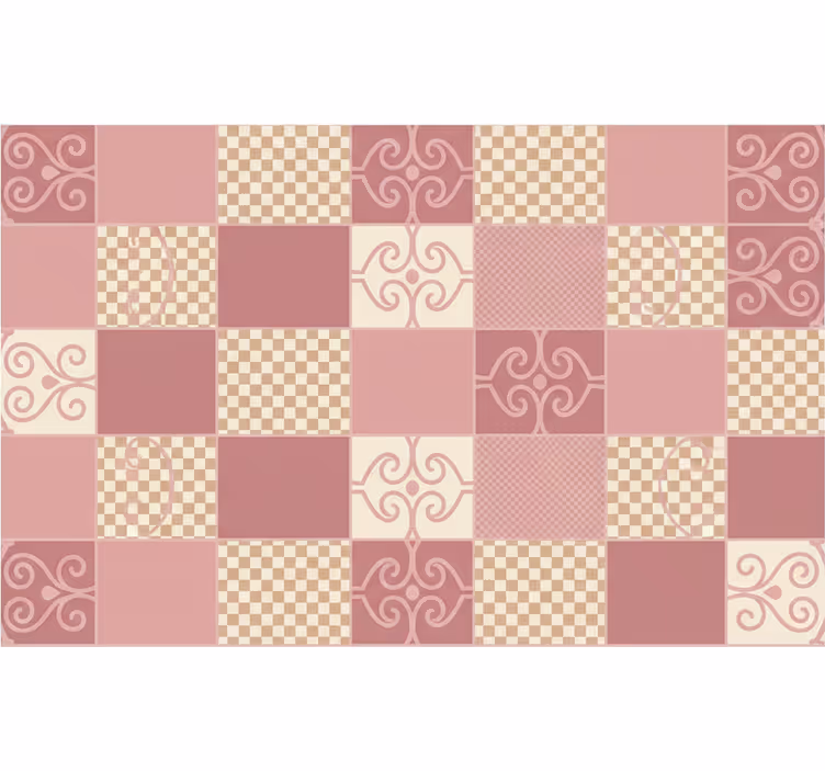 Papel mural geométrico diseño a cuadros vintage rosa - TenVinilo