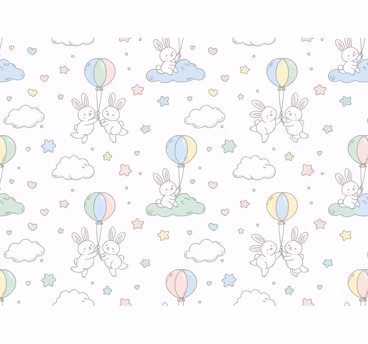 Papel mural infantil con conejos y globos - TenVinilo