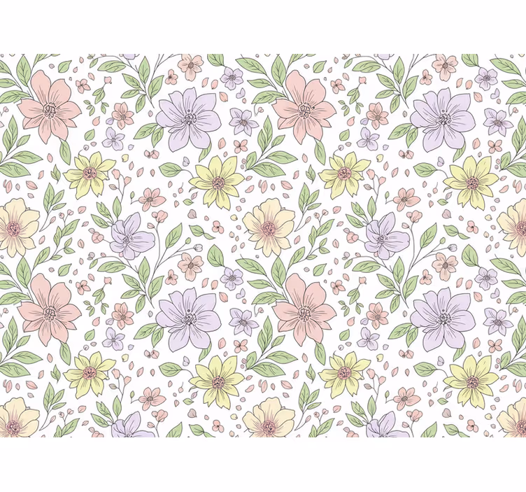 Papel mural hojas flores suaves de colores - TenVinilo