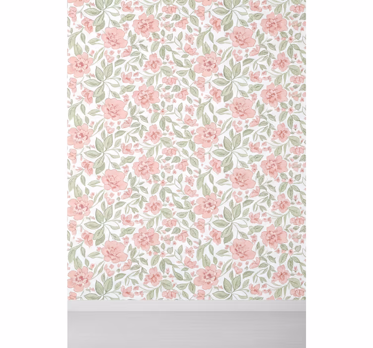 Papel mural hojas rosa claro y crema - TenVinilo