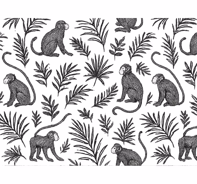 Papel mural dormitorio matrimonio diseño mono blanco y negro - TenVinilo
