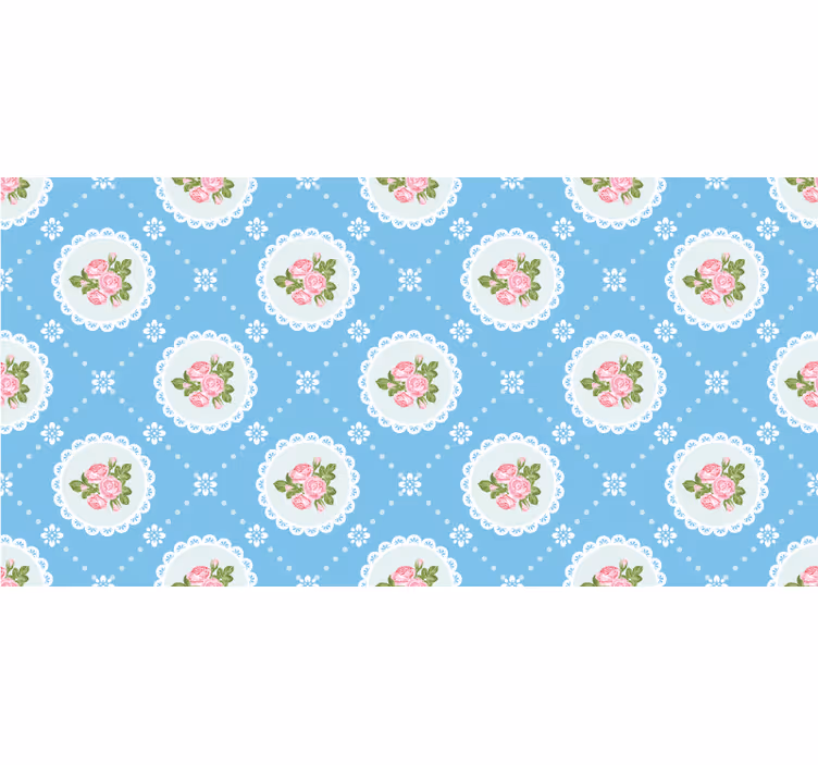 Papel mural azul patrón de encaje floral - TenVinilo