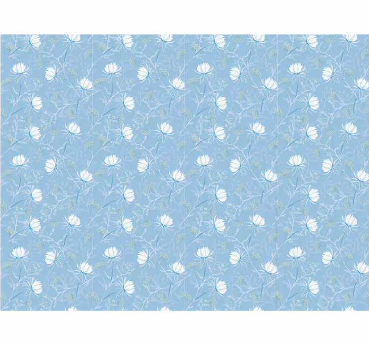 Papel mural azul con motivo de hojas botánicas - TenVinilo