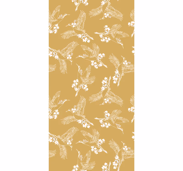 Papel mural beige flores y pájaros japoneses - TenVinilo