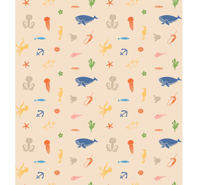 Papel mural beige animales marinos sobre fondo claro - TenVinilo
