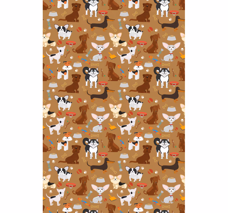 Papel mural marrón con patrón de perritos adorables - TenVinilo