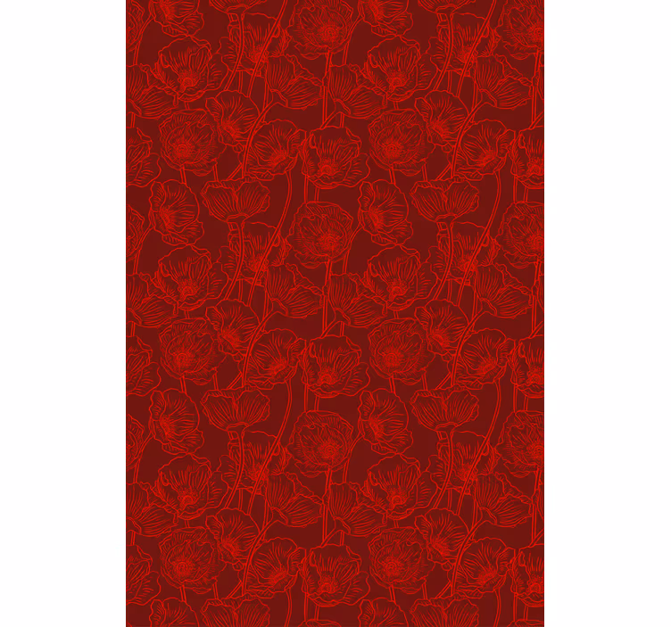 Papel mural rojo amapolas artísticas con tallos - TenVinilo