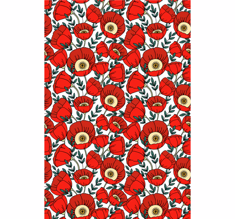 Papel mural rojo amapolas rojas clásicas - TenVinilo