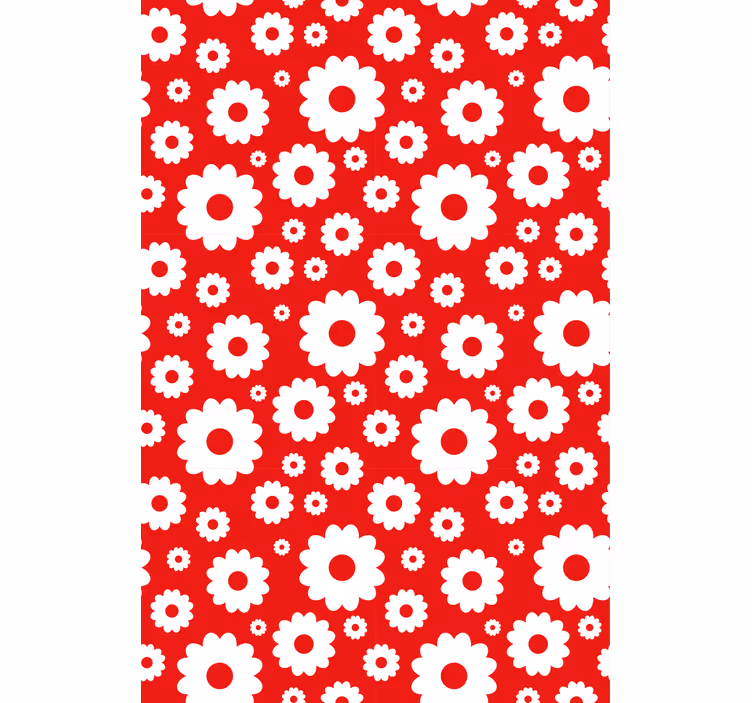 Papel mural rojo margaritas blancas sobre fondo rojo - TenVinilo