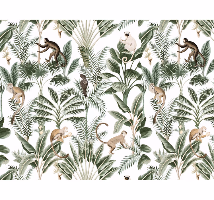 Papel mural paisaje patrón de animales y palmeras - TenVinilo