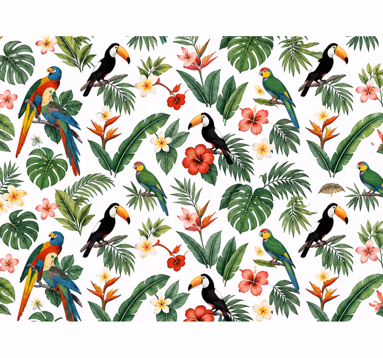 Papel mural hojas loro tucán palma - TenVinilo