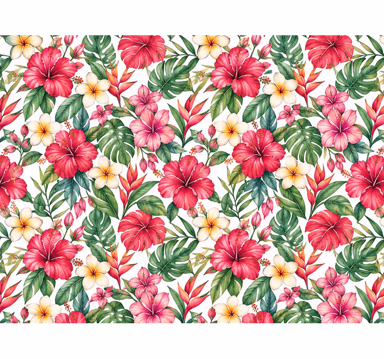 Papel mural hojas composición de flores exóticas - TenVinilo