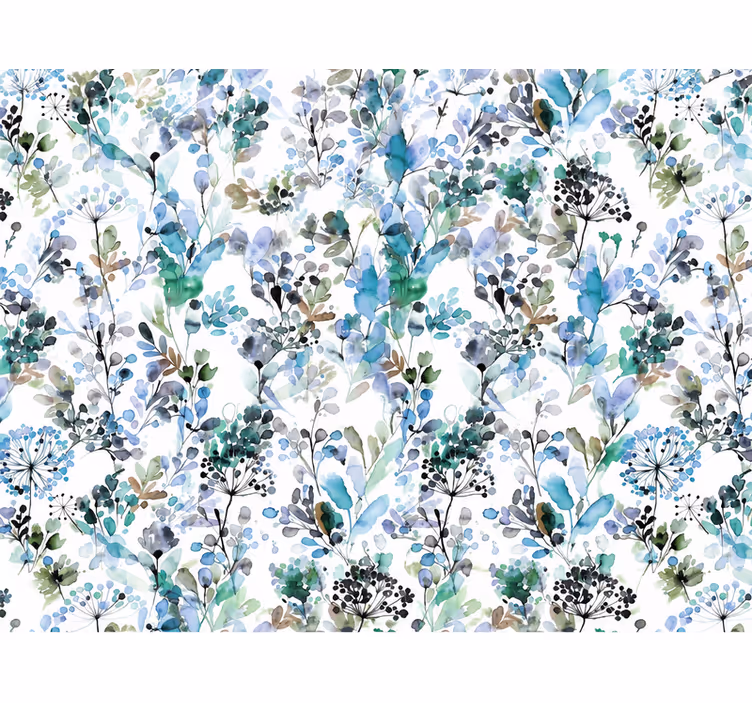 Papel mural hojas flores azules acogedoras - TenVinilo