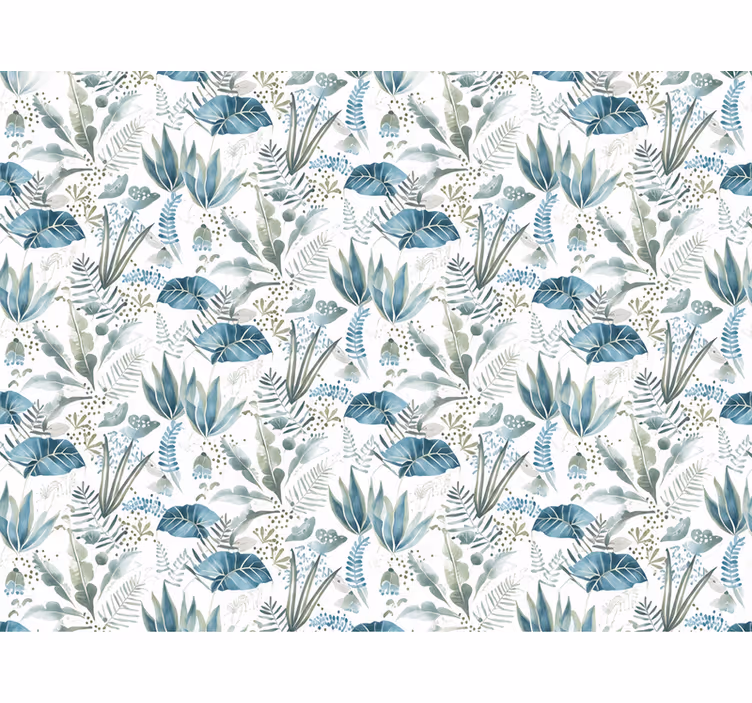 Papel mural hojas jardín floral azul - TenVinilo