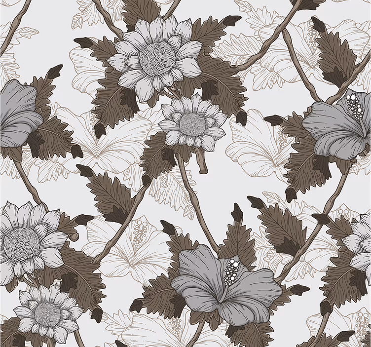 Papel mural ornamental monocromo floral - TenVinilo