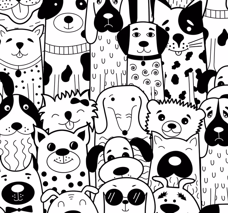 Papel pintado bebé perros blancos y negros - TenVinilo