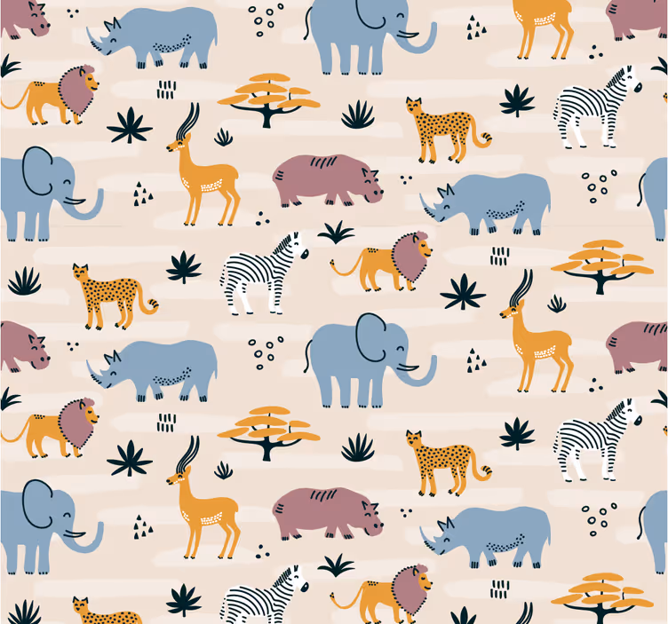 Papel mural animales conjunto de animales de safari - TenVinilo