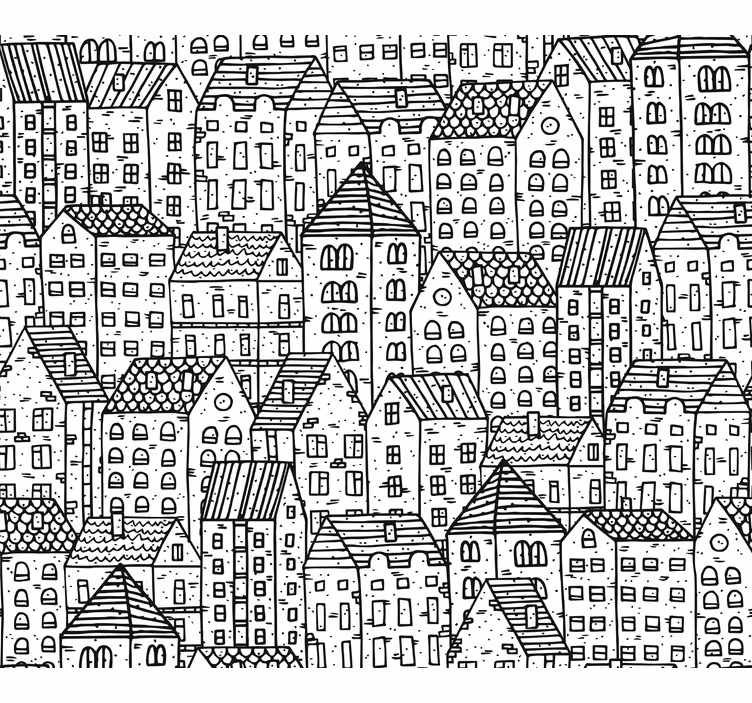 Papel mural ciudades dibujo urbano en monocromo - TenVinilo