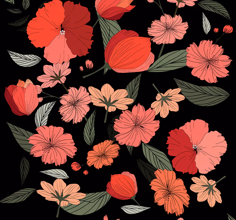 Papel pintado flores tulipanes rosas - TenVinilo